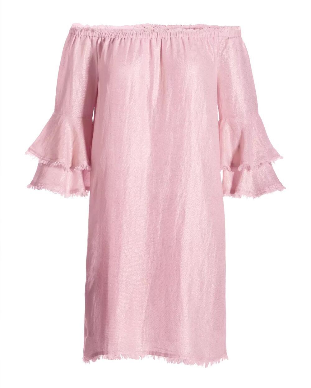 Boston Proper Linen Off The Shoulder Tiered Sleeve Shift Dress Small Roseate NWT